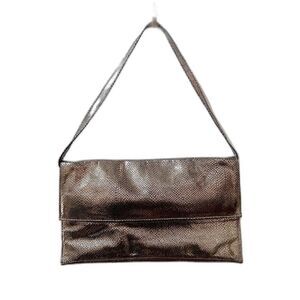 Julie K Knapp Designer Womens Pewter Metallic Clutch Shoulder Bag Faux Snakeskin